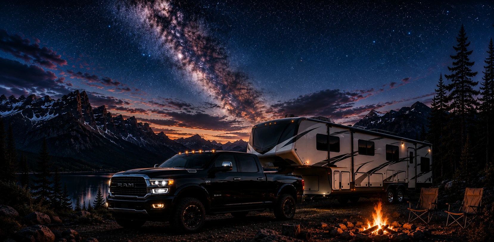Sold 2019 Grand Design Reflection fifth-wheel at a mountain campsite